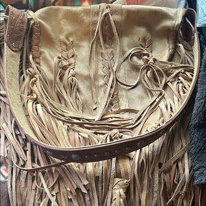 Fringed Tan Leather Shoulder Bag